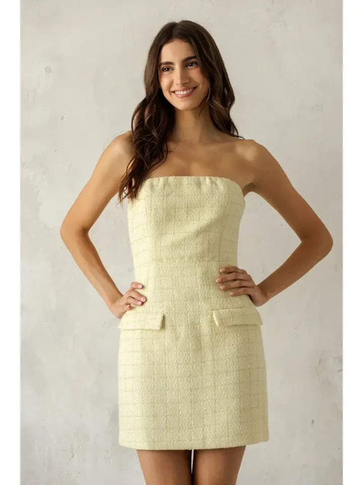Charming Strapless Tweed Mini Dress Large