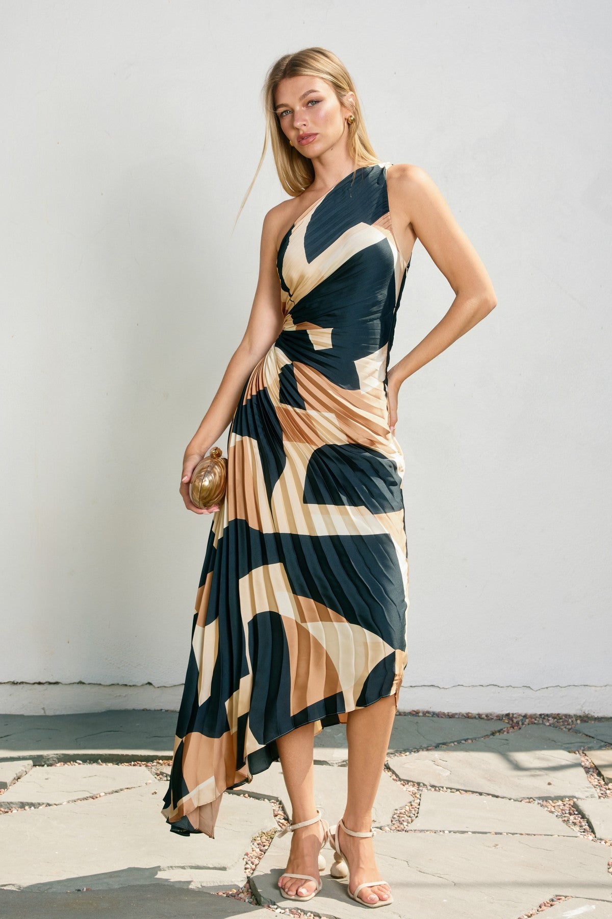 Belle Asymmetrical Pleated Maxi Dress Large