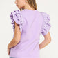 Louisville Ruffle Frill Mixed Media Knit Tee Top