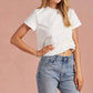Paducah Ruffle Frill Asymmetric Hem Mixed Media Knit Tee Top