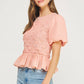 Covington Wavy Smocking Detail Short Puff Sleeve Top