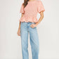 Covington Wavy Smocking Detail Short Puff Sleeve Top