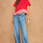 Paducah Ruffle Frill Asymmetric Hem Mixed Media Knit Tee Top