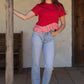 Paducah Ruffle Frill Asymmetric Hem Mixed Media Knit Tee Top