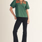 Tower Puff Sleeves Embroidered Woven Top