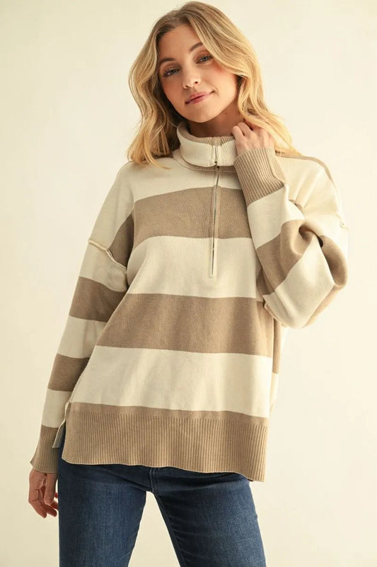 Brave Contrast Stripe 1/4 Zip Sweater