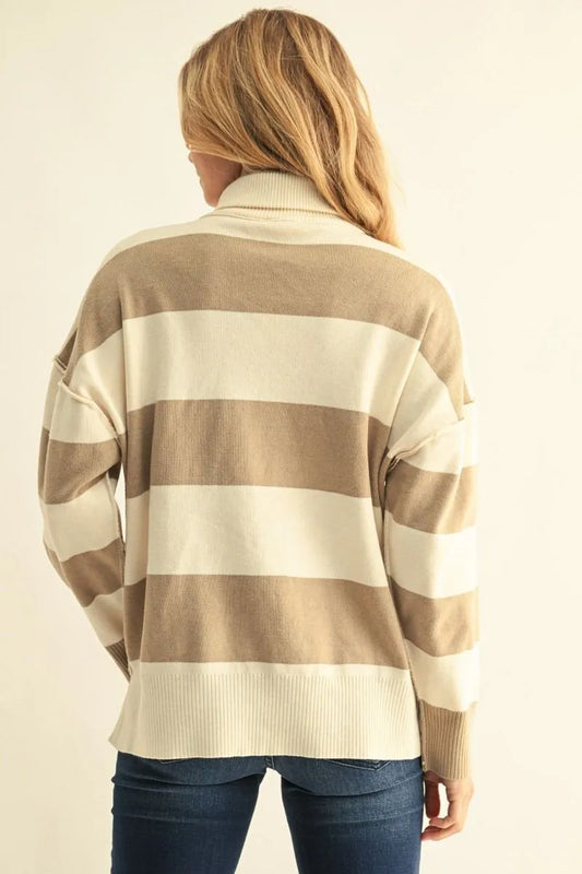 Brave Contrast Stripe 1/4 Zip Sweater