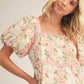 Rose Puff Sleeves Floral Midi Dress