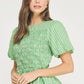 Covington Wavy Smocking Detail Short Puff Sleeve Top