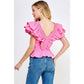 Harrods Ruffled Poplin Detail Knit Top