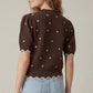 You Short Puff Sleeve Scallop Band Polkadot Sweater Top