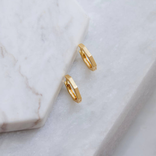 Hexagon Huggie Earrings - Gold or Silver