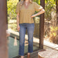 Rustic Solid Collared V-Neck Stripe Knit Top