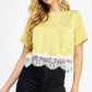 Hopins Lace Trim Short Sleeve Satin Tee Top
