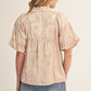 Bronx Puff Sleeves Ruffled Neck Floral Jacquard Top