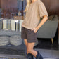 Braid Sweater Knit Short Bubble Sleeve Top