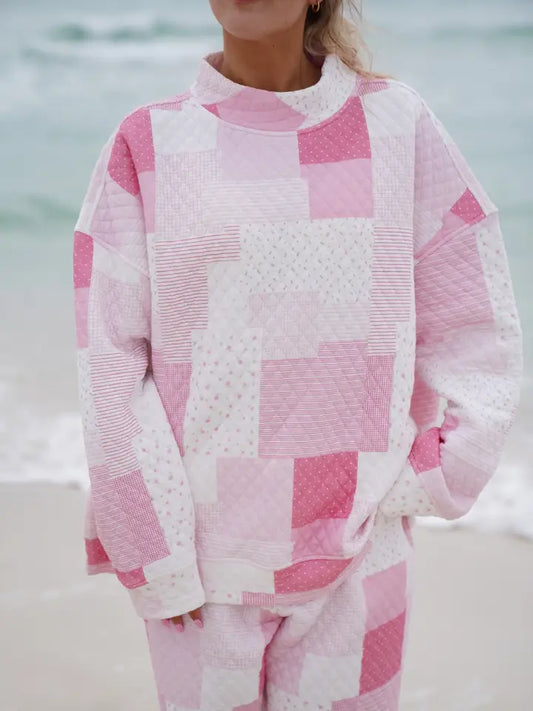 Margo Mockneck Quilted Patchwork Mockneck Sweatshirt