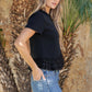 Paducah Ruffle Frill Asymmetric Hem Mixed Media Knit Tee Top