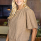Braid Sweater Knit Short Bubble Sleeve Top