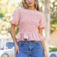 Covington Wavy Smocking Detail Short Puff Sleeve Top