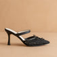 The Katie | Black Lace Pointed Toe Mid Heel Fall Mule