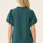 Jade Frilled Neck Bubble Sleeve Solid Top