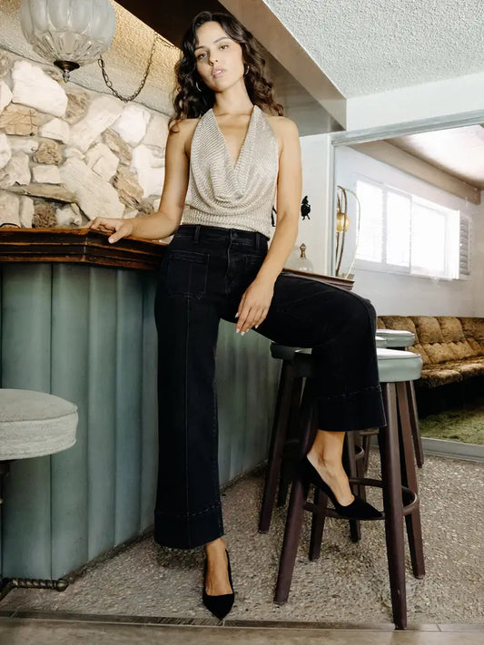 Etta High Rise Pintuck Crop Wide Black Jeans by Vervet Flying Monkey