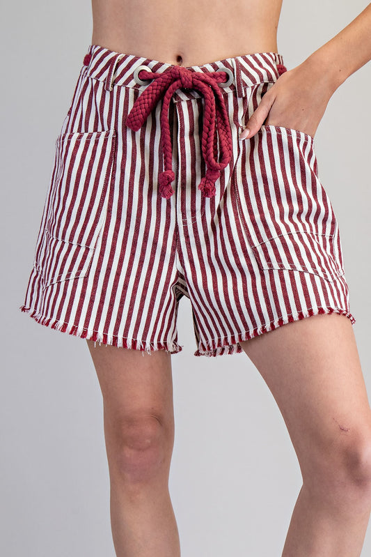 Rope Belt Striped Shorts