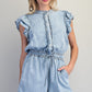Encased Ruffled Trim Button Down Romper