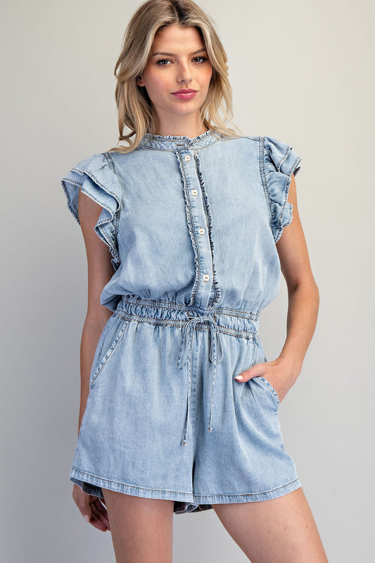 Encased Ruffled Trim Button Down Romper