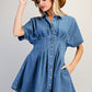 Beckley Pleated Button Down Denim Mini Dress