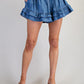 Fraya Denim Drawstring Ruffle Tiered Shorts
