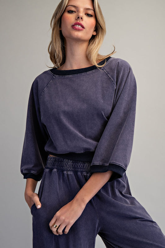 Marie Mineral Washed 3/4 Sleeve Pullover