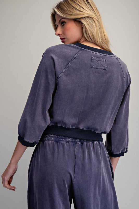 Marie Mineral Washed 3/4 Sleeve Pullover