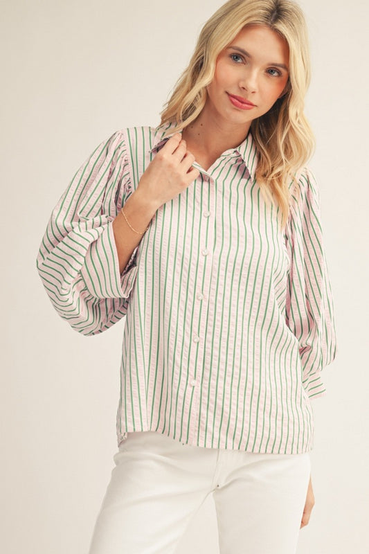 Veronica Button Down Textured Stripe Top