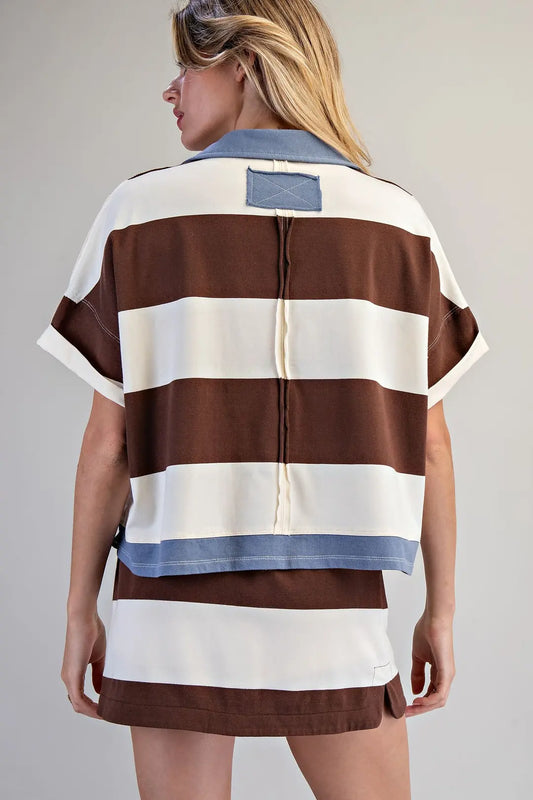 Eleanor Boxy Contrast Stripe Polo