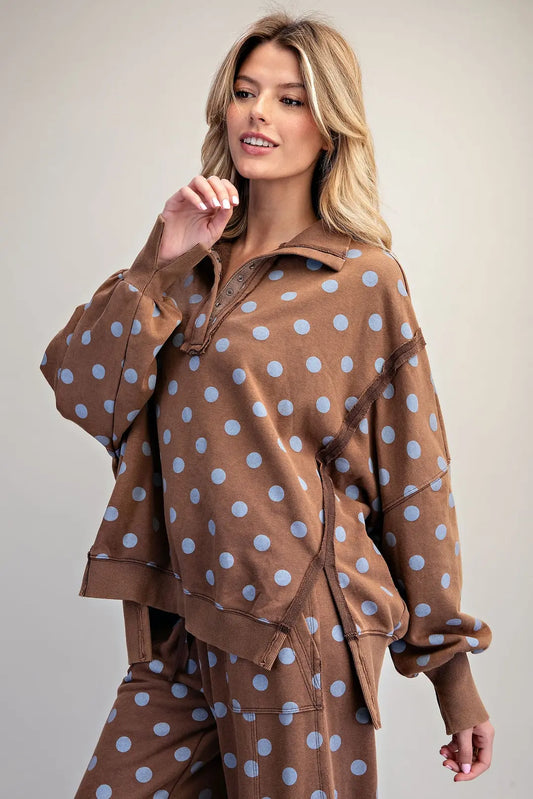 Colson Mineral Wash Polka Dot Long Sleeve Pullover