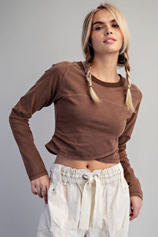 Felix Top Mineral Washed Cropped Long Sleeve Top