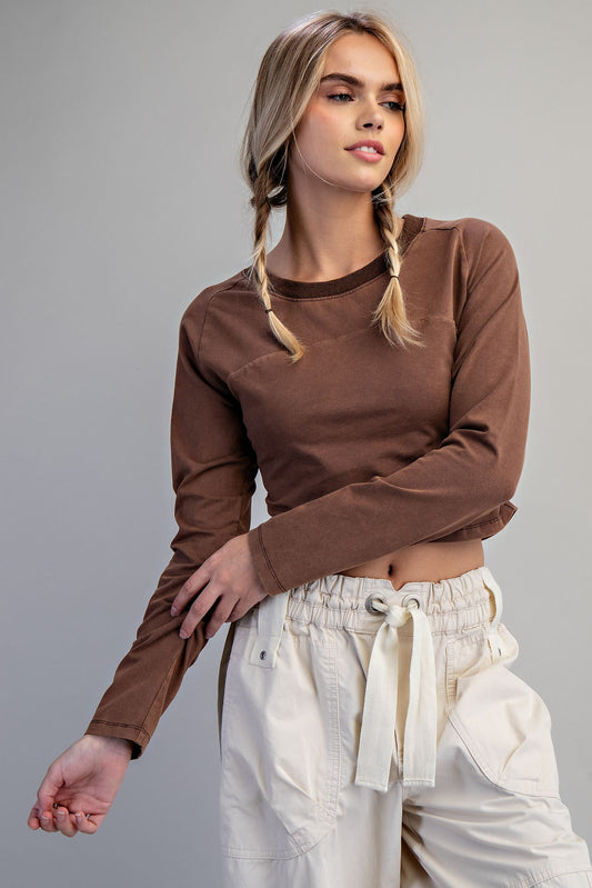 Felix Top Mineral Washed Cropped Long Sleeve Top