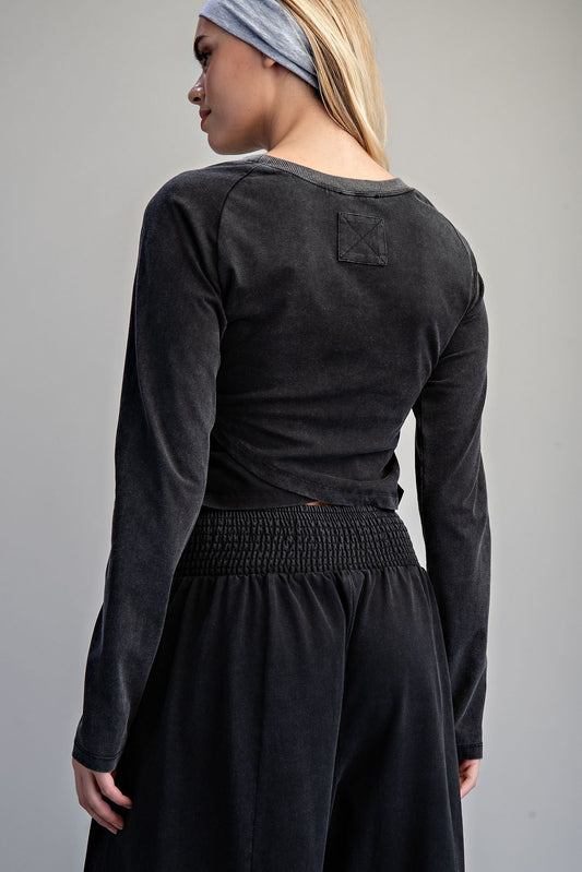 Free Long Sleeve Top Mineral Washed Raw Edge