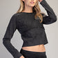 Free Long Sleeve Top Mineral Washed Raw Edge
