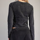 Free Long Sleeve Top Mineral Washed Raw Edge