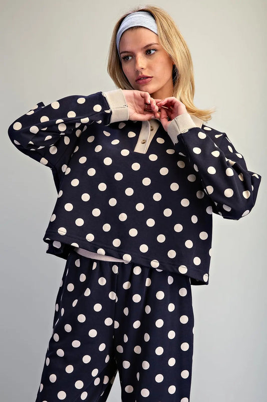 Ashville Polka Dot Long Sleeve Polo Top