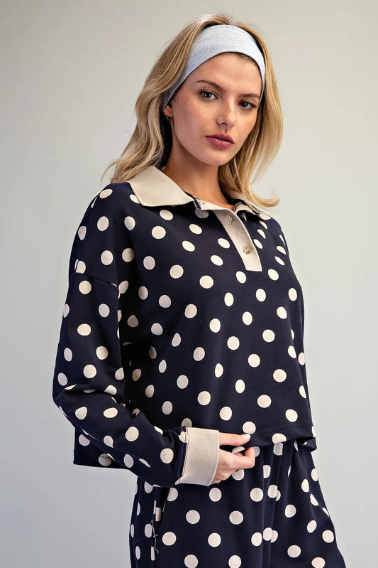 Ashville Polka Dot Long Sleeve Polo Top