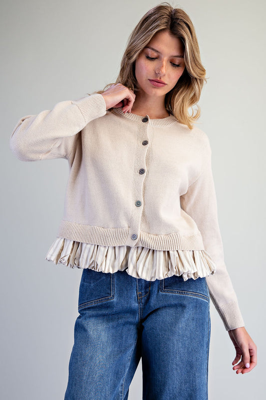 Chant Button Down Striped Hem Cardigan