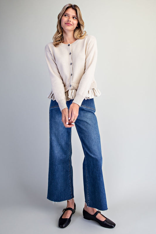 Chant Button Down Striped Hem Cardigan