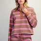 Beat Polo Top Mineral Washed Striped Long Sleeve Polo Top