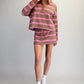 Beat Polo Top Mineral Washed Striped Long Sleeve Polo Top
