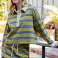 Beat Polo Top Mineral Washed Striped Long Sleeve Polo Top