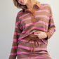 Beat Polo Top Mineral Washed Striped Long Sleeve Polo Top